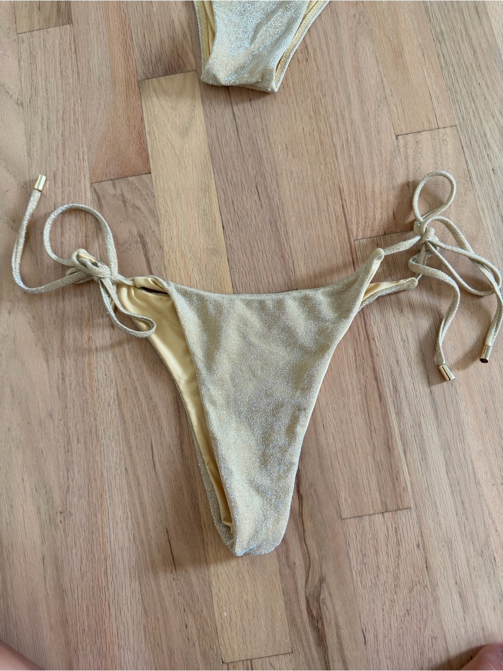 Monday swimwearGold Shimmery Tie-Side Bikini Bottom